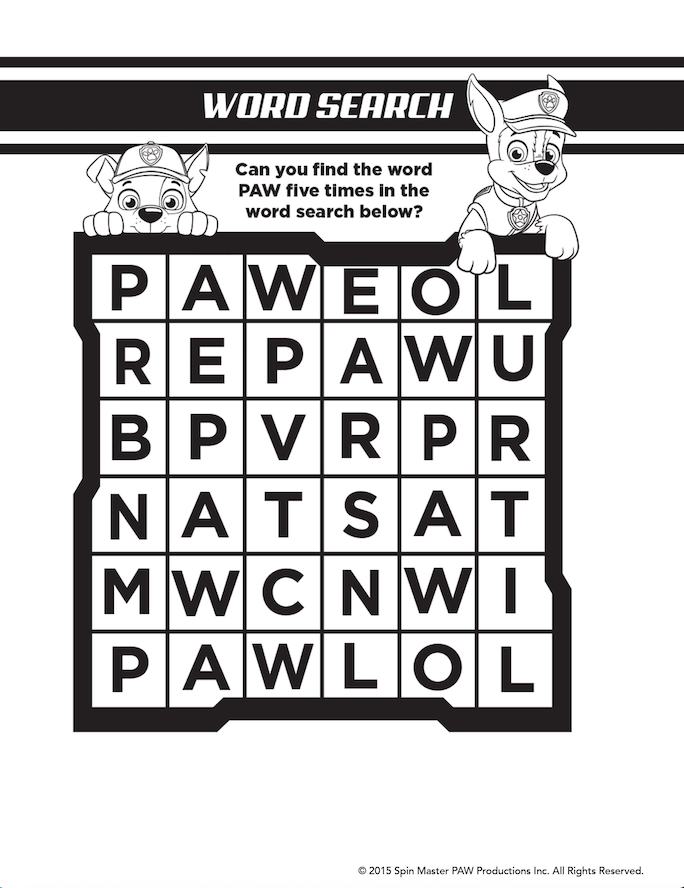 PAW Patrol: Puppy Power! Word Search