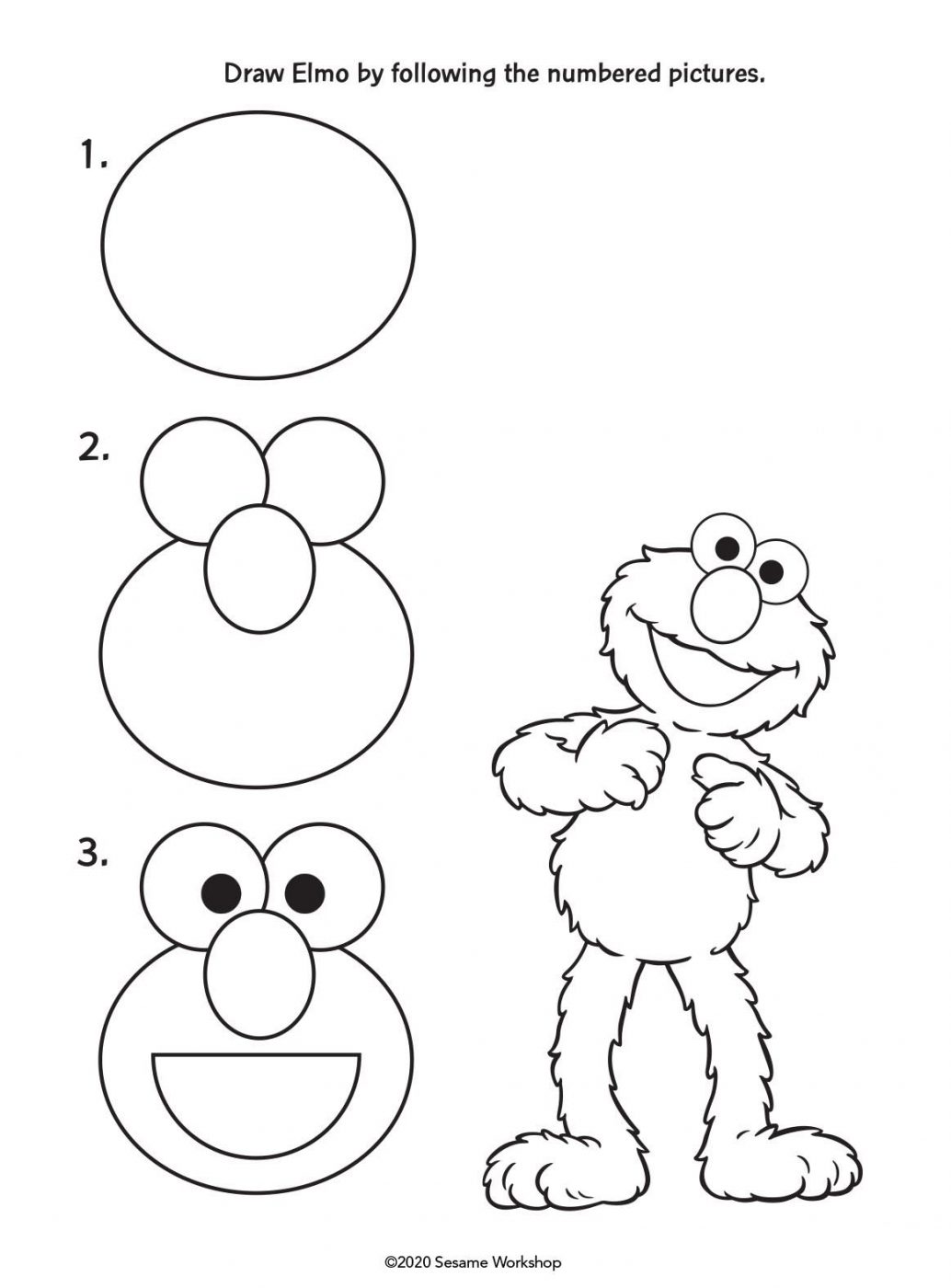 Draw Elmo by following the numbered pictures.
